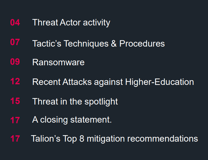 Cyber Threat Analysis Report Contents